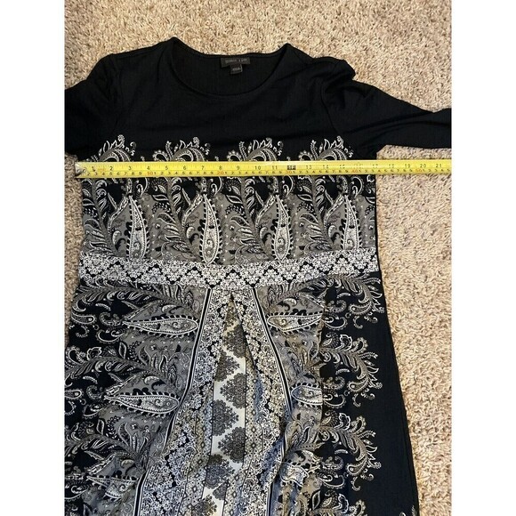 J Jill Dress Black Wearever Paisley Print 3/4 Sleeve Knee Length Pull On XSP - Picture 7 of 8